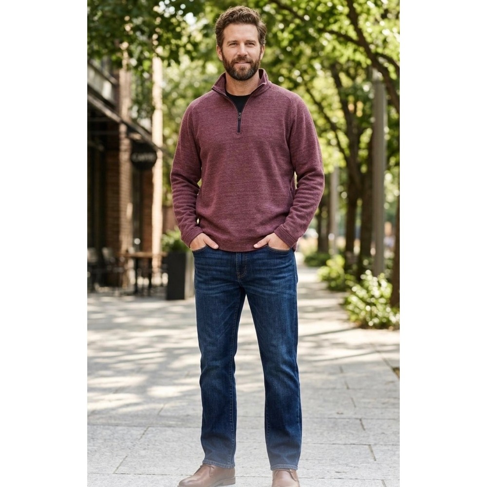 Banana Republic Mens XL Burgundy Heather Moisture Wicking Quarter Zip Pullover